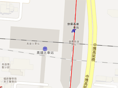 map: walking from KRTC Kaohsiung Main Station to Kaohsiung Station