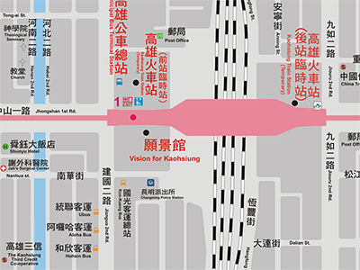 map: walking from KRTC Kaohsiung Main Station to Long-distance Bus Area