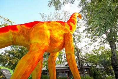 The 15-meter High Brachiosaurus at the Houli Horse Farm Exhibition Area of the 2020 Taiwan Lantern Festival