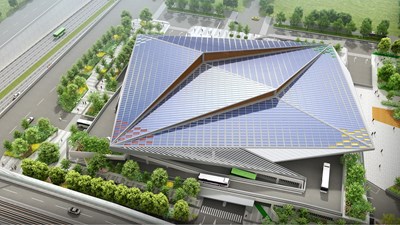 Artistic impression of the all-solar roof of Shuinan Transit Center